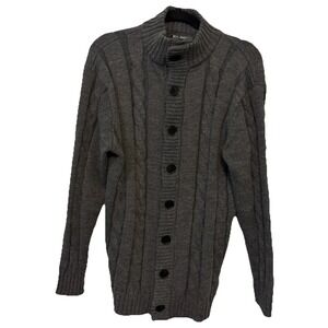 Paul Jones Mens Gray Cable Knit Cardigan Sweater High Neck Button Front XL